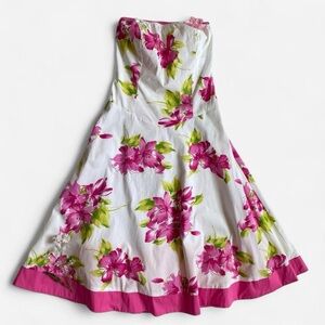 Vintage white & pink floral strapless midi dress